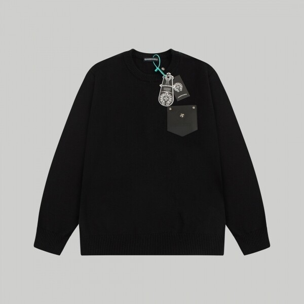 위핑,크롬 하츠 Chrome Hearts 포켓 메탈 로고 풀오버 라운드 니트 블랙