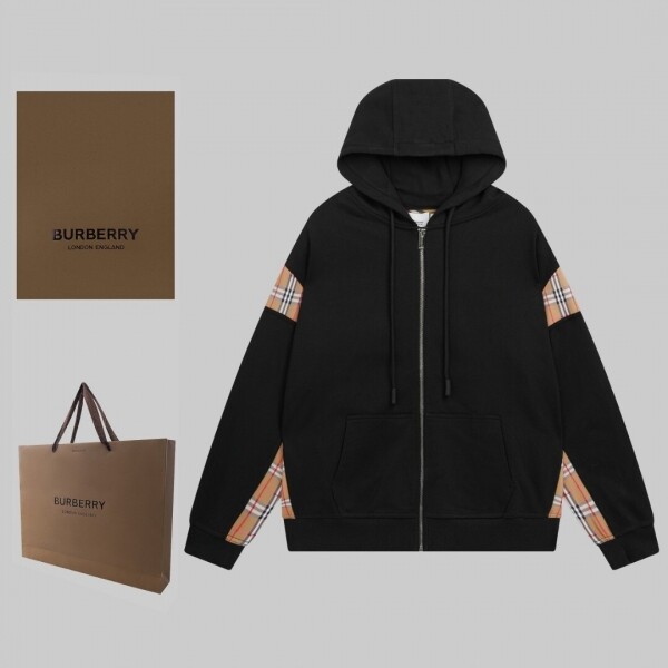 위핑,버버리 BURBERRY 클래식 체크 소매 패치 후드 집업 후드 남여공용