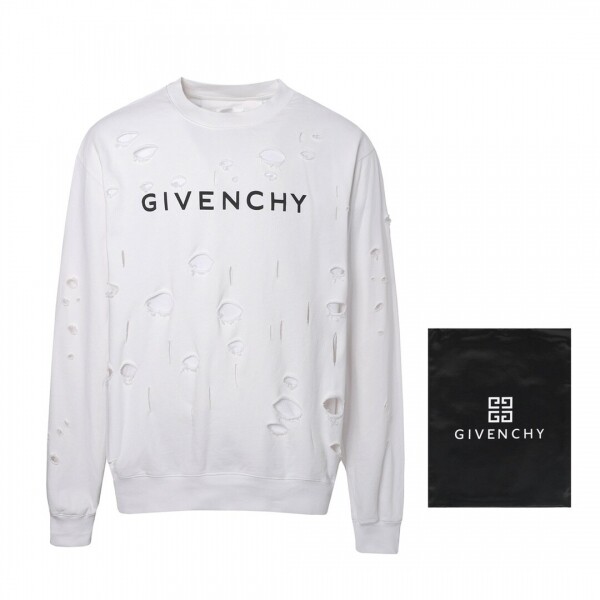 위핑,지방시 Givenchy 로고 프린트 디스트로이드 빈티지 이중 캐주얼 맨투맨 남여공용