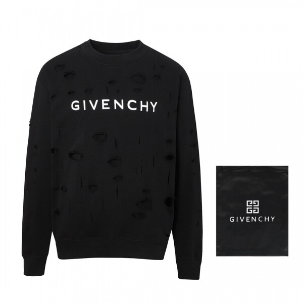 위핑,지방시 Givenchy 로고 프린트 디스트로이드 빈티지 이중 캐주얼 맨투맨 남여공용