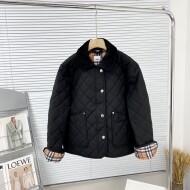 버버리 BURBERRY 클래식 아가일 자수 칼라 패딩 코트 남녀 공용