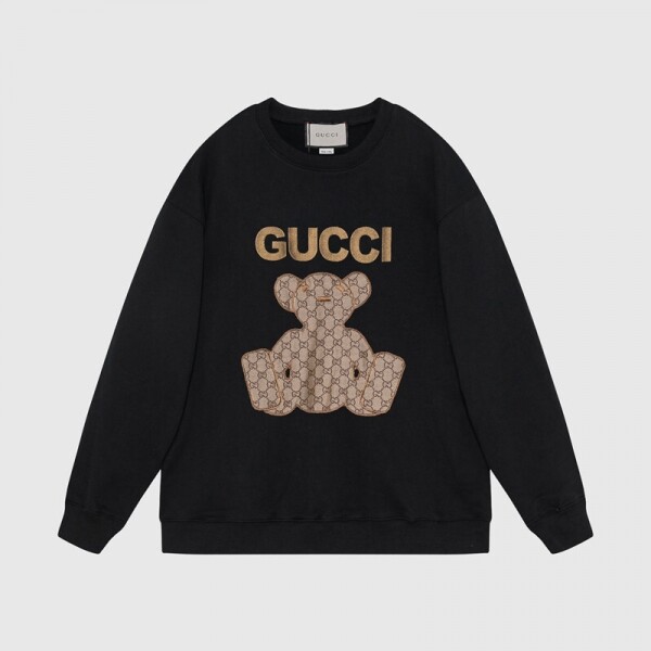 에이프,구찌 GUCCI 곰돌이 자수 커플 라운드 긴팔 맨투맨 블랙
