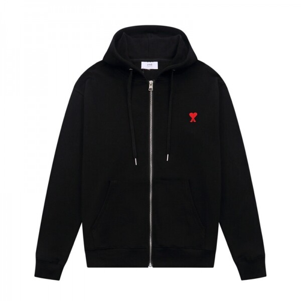 위핑,아미 AMI 하트 로고 자수 캐주얼 후드 카디건 남녀공용