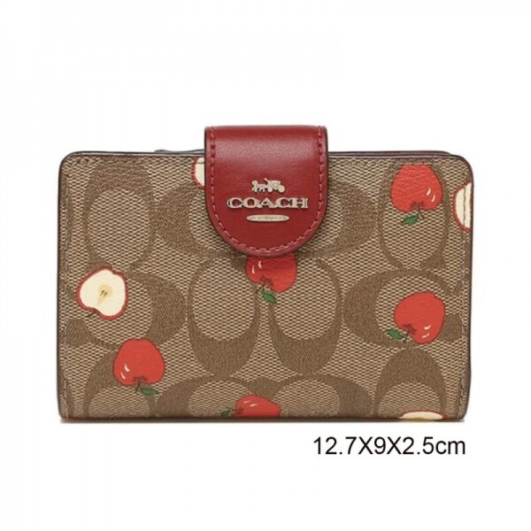 위핑,COACH 코치 애플 프린트 미디움 코너짚 반지갑 C4117
