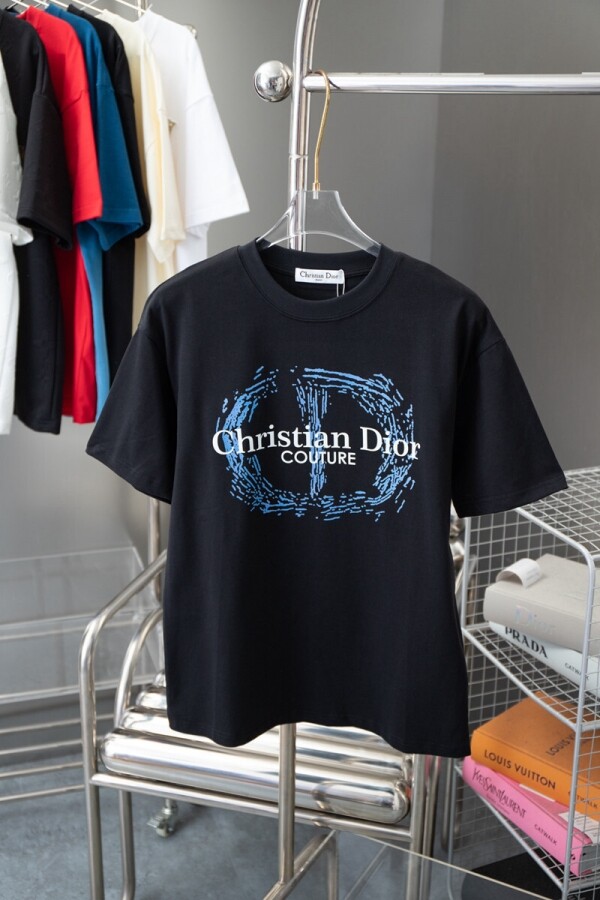 위핑,디올 DIOR 심플 로고 레터링 프린트 커플 반팔 티 블랙