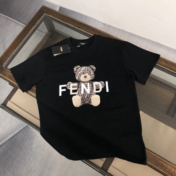 위핑,펜디 FENDI 패션베어 로고 커플 라운드 반팔티셔츠