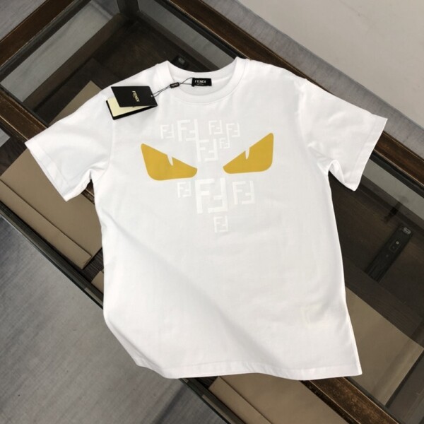 위핑,펜디 FENDI 클래식 몬스터 프린트 커플 라운드 반팔 티 화이트