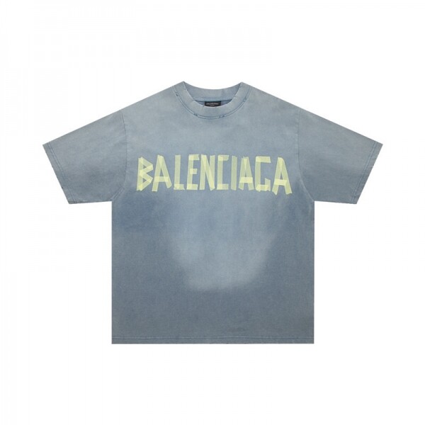 위핑,발렌시아가 BALENCIAGA 옐로우 테이프 패치 프린트 보카시 반팔 티 남녀 공용