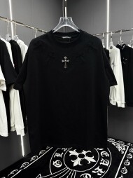 크롬하츠 Chrome Hearts 십자가 아플리케 자수 라운드 반팔 티 남녀 공용