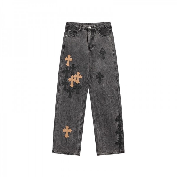 위핑,크롬하츠 Chrome Hearts 워싱 구제 블랙 커플 청바지