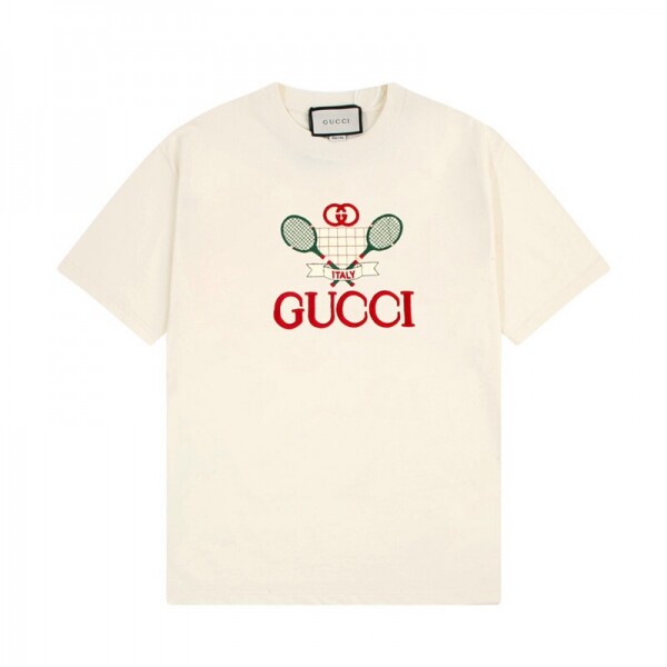 위핑,구찌 GUCCI 테니스 라켓 입체 자수 로고 캐주얼 반팔 티 남녀공용