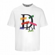 디올 Dior 컬러풀한 레터프린트 라운드넥 반팔 티셔츠 화이트