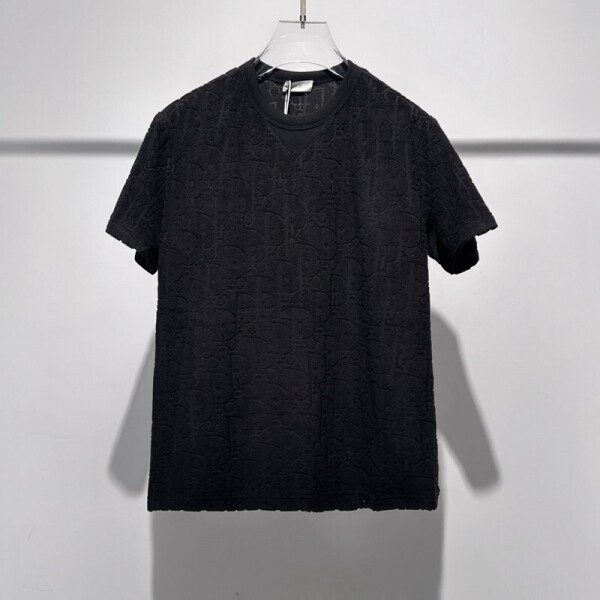 위핑,디올 Dior 트렌디한 패션 패턴 코튼 티셔츠 라운드넥 블랙