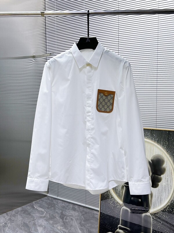 블링크,구찌 GUCCI 자외선 차단 편안한 소형 포켓 셔츠 긴팔 화이트