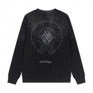 크롬하츠 Chrome Hearts 모던 캐주얼 워싱 커플 라운드 맨투맨 블랙