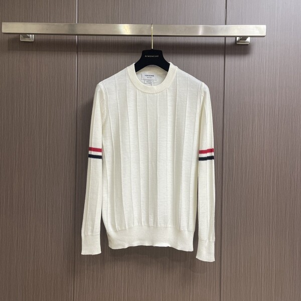 위핑,톰브라운 Thom Browne 라인 라운드 니트 스웨터 남여 공용 화이트