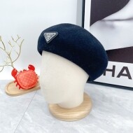 프라다 PRADA 클래식 삼각 로고 모직 빈티지 모직 베레모