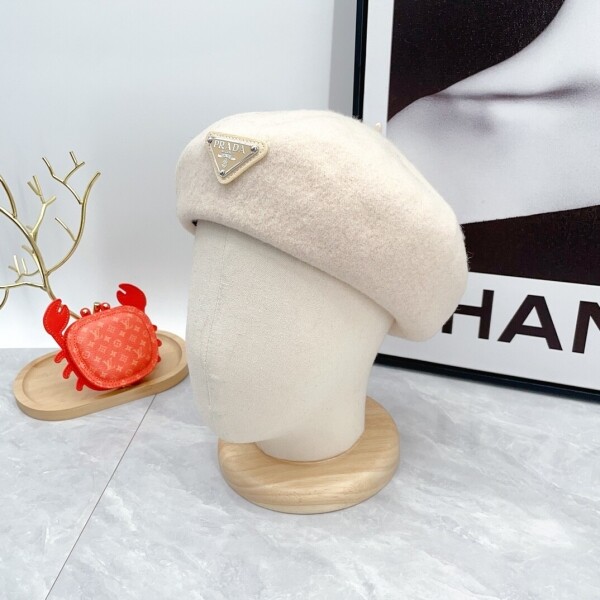 위핑,프라다 PRADA 클래식 삼각 로고 모직 빈티지 모직 베레모