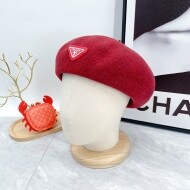프라다 PRADA 클래식 삼각 로고 모직 빈티지 모직 베레모