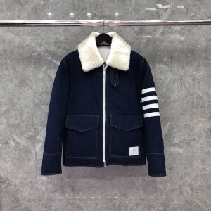 톰브라운 Thom Browne 쇼트 데님 패딩 후드 네이비 코트