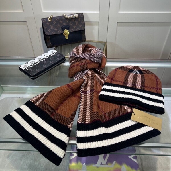 블링크,버버리 BURBERRY 모던클래식 캐주얼 웜 니트 머플러 비니 세트
