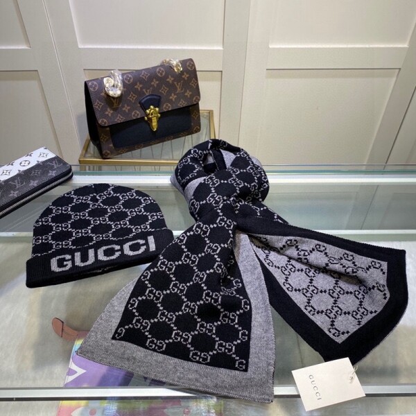 블링크,구찌 GUCCI 모던 빈티지 자카드 캐주얼 머플러 비니 투피스 남녀공용