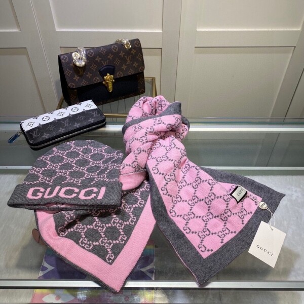 블링크,구찌 GUCCI 모던 빈티지 자카드 캐주얼 머플러 비니 투피스 남녀공용