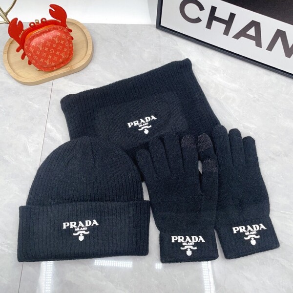 블링크,프라다 PRADA 모던클래식 가을겨울 워머 비니장갑 쓰리피스