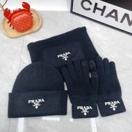 프라다 PRADA 모던클래식 가을겨울 워머 비니장갑 쓰리피스