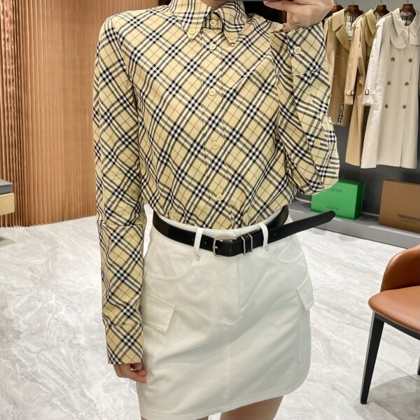 위핑,버버리 BURBERRY 여성 슬림핏 체크 면 긴팔 셔츠