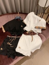 버버리 BURBERRY 소매 배색 체크티+반바지 세트
