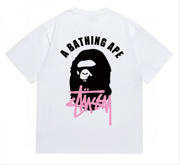 위핑,베이프 BAPE 스투시 콜라보 프린트 반팔 티