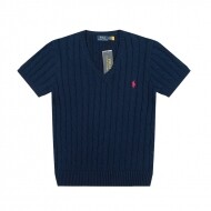 폴로 랄프로렌 POLO RALPH LAUREN 브이넥 퓨어 조랑말 자수 로고 꽈배기 니트 반팔