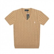 폴로 랄프로렌 POLO RALPH LAUREN 브이넥 퓨어 조랑말 자수 로고 꽈배기 니트 반팔