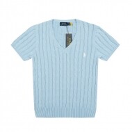폴로 랄프로렌 POLO RALPH LAUREN 브이넥 퓨어 조랑말 자수 로고 꽈배기 니트 반팔