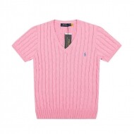 폴로 랄프로렌 POLO RALPH LAUREN 브이넥 퓨어 조랑말 자수 로고 꽈배기 니트 반팔