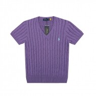 폴로 랄프로렌 POLO RALPH LAUREN 브이넥 퓨어 조랑말 자수 로고 꽈배기 니트 반팔