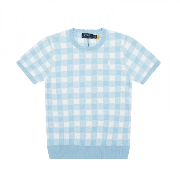 위핑,폴로 랄프로렌 POLO RALPH LAUREN 체크 자카드 베이직 조랑말 자수 로고 니트 라운드 반팔
