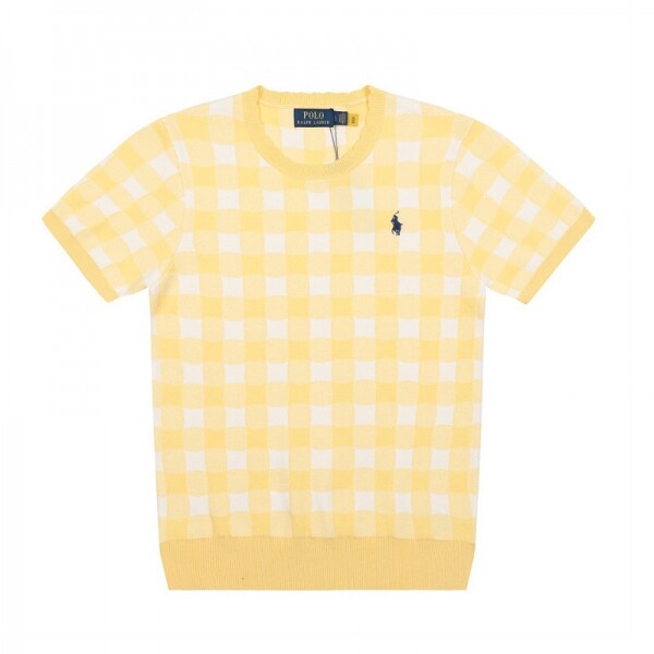 위핑,폴로 랄프로렌 POLO RALPH LAUREN 체크 자카드 베이직 조랑말 자수 로고 니트 라운드 반팔