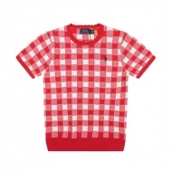 폴로 랄프로렌 POLO RALPH LAUREN 체크 자카드 베이직 조랑말 자수 로고 니트 라운드 반팔