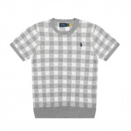 폴로 랄프로렌 POLO RALPH LAUREN 체크 자카드 베이직 조랑말 자수 로고 니트 라운드 반팔