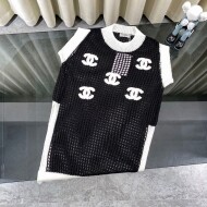 샤넬 CHANEL 클래식 흑백 배색 니트 펀칭 나시 스커트