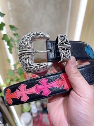 크롬하츠 Chrome Hearts 클래식한 넝쿨 십자가 트렌디 빈티지 가죽 밴드 3.8cm