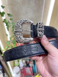 크롬하츠 Chrome Hearts 클래식한 넝쿨 십자가 트렌디 빈티지 가죽 밴드 3.8cm