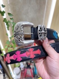 크롬하츠 Chrome Hearts 클래식한 넝쿨 십자가 트렌디 빈티지 가죽 밴드 3.8cm