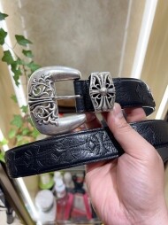 크롬하츠 Chrome Hearts 클래식한 넝쿨 십자가 트렌디 빈티지 가죽 밴드 3.8cm