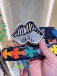 크롬하츠 Chrome Hearts 클래식 금니 혓바닥 트렌드 빈티지 가죽 밴드 3.8cm