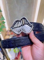 크롬하츠 Chrome Hearts 클래식 금니 혓바닥 트렌드 빈티지 가죽 밴드 3.8cm
