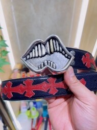 크롬하츠 Chrome Hearts 클래식 금니 혓바닥 트렌드 빈티지 가죽 밴드 3.8cm