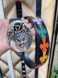 크롬하츠 Chrome Hearts 클래식한 타원 십자화 모던 빈티지 가죽 밴드 3.8cm